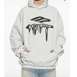 Balenciaga Oversized White Hoodie with Black Logo